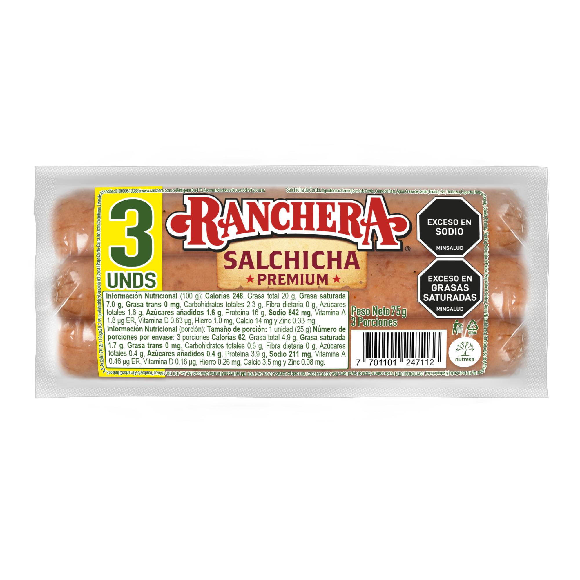 Salchicha Ranchera tripack 75g